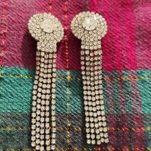 Vintage Runway Rhinestone Prong Set Dangle Clip Earrings